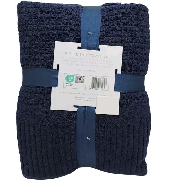 Revive Luxury Bath 6pc Blue Cotton Towel Set Zero Twist 2Bath 2Hand 2Washcloths - Picture 2 of 7